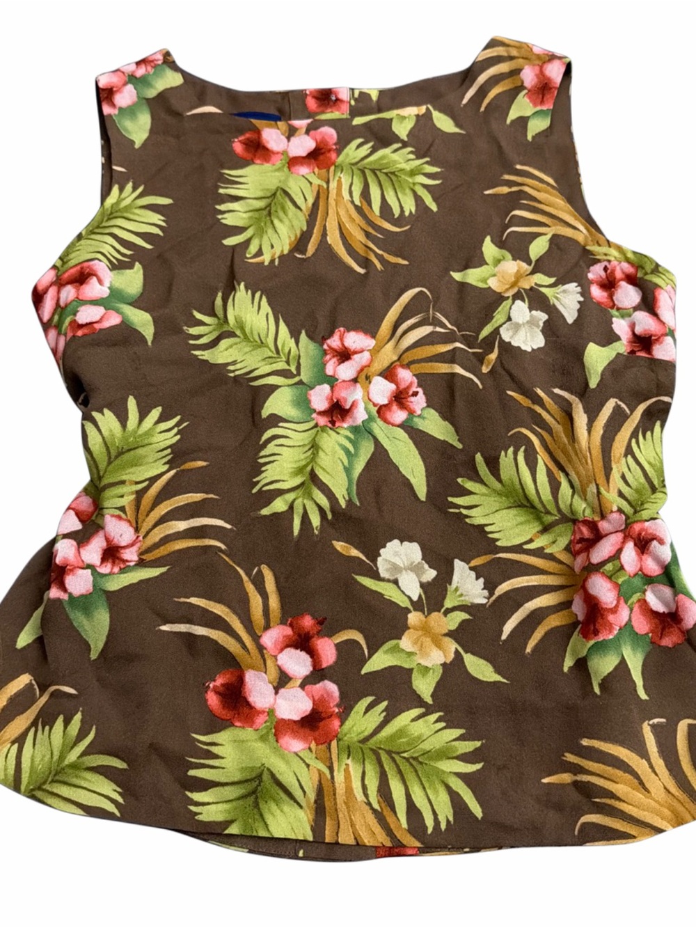 Charter Club Petites Women’s Tropical Floral Brown Sleeveless Top 4P